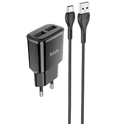МЗП Hoco C88A Star round 2.4A (2USB-A) + кабель USB to Type-C Чорний