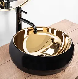 Умивальник Rea Luna black matt gold накладний REA-U3306, Золотий - мініатюра 2