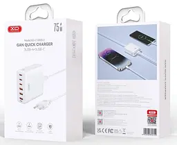 Сітчастий зарядний пристрій XO L133 Desktop GaN 3USB-A/3USB-C 75W 1.5m Білий - мініатюра 3