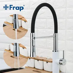 Змішувач для кухні Frap F4452-8 з гнучким виливом, 2 режими, біло/чорний, Чорний матовий - мініатюра 2