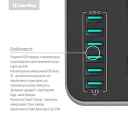 Мережевий фільтр-подовжувач СolorWay 3 розетки/6USB (CW-CHE36B) - мініатюра 4
