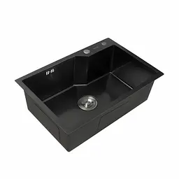Кухонна мийка Platinum Handmade PVD 650x430x220 чорна (товщина 3,0/1,5 корзина та дозатор в комплекті), Чорний - мініатюра 2