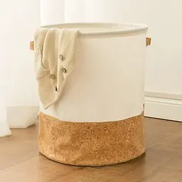 Кошик для зберігання 43×35 см, тканинний, коркове дно, з ручками, бежевий