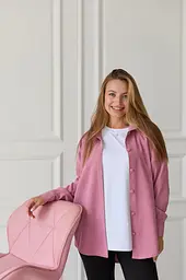 Жіноча сорочка для вагітних стилю oversize з мікровельвету Varna розмір L-XL Lullababe пудрова - мініатюра 10