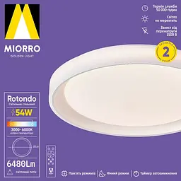 Світильник стельовий Miorro LED Rotondo з пультом ДУ 54W 6480 Лм 400 мм білий (51-313-031) - мініатюра 2