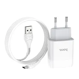 Мережевний зарядний пристрій Hoco C73A Glorious 2.4A 2USB-A + кабель USB to Type-C Білий
