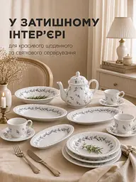 Столовий сервіз із порцеляни 34 предмети на 6 персон для сервірування столу білий з квітковим декором (37261977) - мініатюра 8