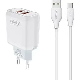 Зарядний пристрій Celebrat C-N3 12w 2USB + MicroUSB Cable White - мініатюра 2