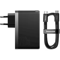 Зарядний пристрій Baseus GaN5 Pro 140W (2 x Type-C + USB) + Кабель Type-C + Type-C) Black (CCGP100201) - мініатюра 4