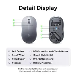 Маніпулятор миша бездротова UGREEN M331 Multi-mode Wireless Mouse Grey - мініатюра 5