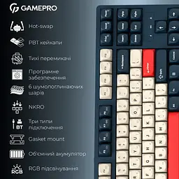 Механічна ігрова клавіатура GamePro MK-285-BL Asgard Ragnar Keychron Super Red Switch Bluetooth 5.2/2.4 ГГц/USB Blue - мініатюра 12