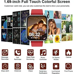 Смарт-годинник Ordtop фітнес-трекер 1.69-дюймовий HD-дисплей Fitness Armbanduhr - мініатюра 2