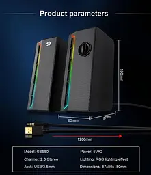 Акустичні колонки Redragon Calliope GS580 (2.0) 2x5Вт (живлення від USB) Чорні - мініатюра 5