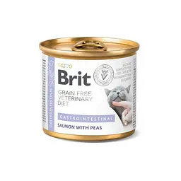 Вологий корм Brit GF VetDiet Gastrointestinal для кішок, при захворюваннях шлунково-кишкового тракту, з лососем та горохом, 200 г