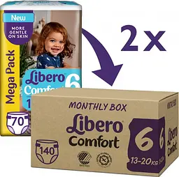 Підгузки Libero Comfort 6 (13-20 кг), 140 шт. (2 уп. по 70 шт.) - мініатюра 2