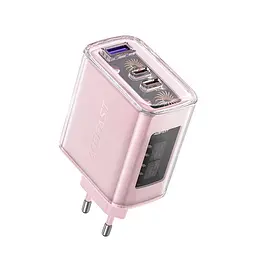 Мережевий зарядний пристрій Acefast A45 USB/2 Type-C QC PD PD65W GaN рожевий - мініатюра 3