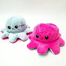 М'яка іграшка Восьминіг перевертень двосторонній веселий сумний Mood Octopus 16 см UKC малиново/блакитний - мініатюра 1