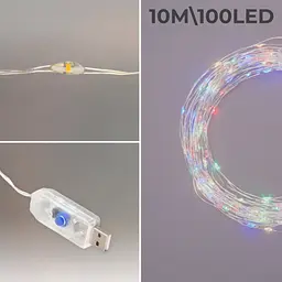 Гірлянда роса 10 метрів гірлянди капля роси з режимами Niki Light 100 лед гірлянда юсб на пульті Мультиколор - мініатюра 9