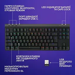 Клавіатура бездротова Logitech G515 LIGHTSPEED TKL (920-012565) чорна - мініатюра 8