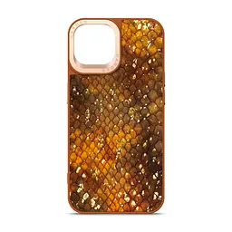 Кожаный чехол для Apple iPhone 14, Harder Nagas, коричневый, термополиуретан ТПУ + экокожа с имитацией кожи Наги, панель, защита корпуса, противоударный, микрофибра, рамка вокруг камеры, защита всего корпуса, (ARM76750)