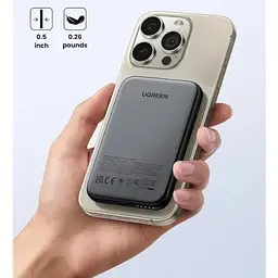 Зовнішній акумулятор Ugreen PB561 Foldable Kickstand Magnetic Battery 10000mAh для iPhone 15 Pro 14 сірий - мініатюра 6