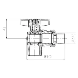 Кран з американкою кутовий Koer Extreme KE.228-20 - 3/4" ручка "метелик" червона KR5764 - мініатюра 3