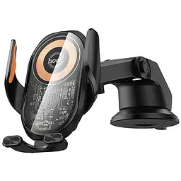 Автотримач з БЗП Hoco HW34 Blue whale 3-axis linkage wireless 15W (center console) Black - мініатюра 6