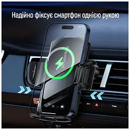 Універсальний автотримач ColorWay FlameGrip, автозажим, Wireless Charger 15W Black (CW-CHAW070Q-BK) - мініатюра 7
