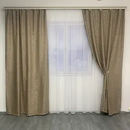 Льняні мармурові блекаут штори світло-коричневого кольору 2шт. 150х270 з білим шифоновим тюлем 400х27 ALBO pbe0052665 - мініатюра 2