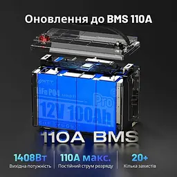 Акумулятор WattCycle LiFePO4 12V (12.8/100Ah/1280Wh) (WT12V100AH110PRO) - мініатюра 3