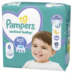 Дитячi одноразові пiдгузники Pampers Active Baby розмір 6 (13-18 кг) 32 шт. - мініатюра 2