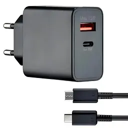Зарядний пристрій USB-C + USB-A 35W з кабелем 1 м, адаптер для телефону, чорний - мініатюра 3