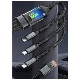Дата кабель USB 2.0 AM to Lightning + Micro 5P + USB-C 1.2m 100W nylon black XoKo (SC-3100) - мініатюра 8