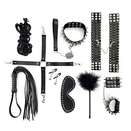 Набір Art of Sex - Spikes BDSM Set Leather, 10 предметів, натуральна шкіра, Чорний - мініатюра 2