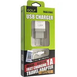 Зарядний пристрій GOLF GF-U1 Travel charger + Lightning cable 1USB 1A White - мініатюра 3