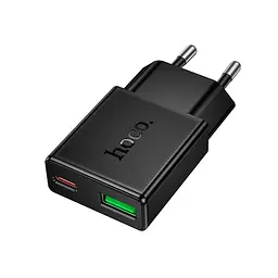 Блок живлення - мережевий адаптер Hoco N73 Speed PD ultra-thin charger 2 порта 1Type-C + 1USB 20W чорний