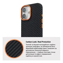Карбоновый чехол для Apple iPhone 17, LikeCarbon2 SE MagCase, черный, тонкий защитный чехол-панель из поликарбоната с магнитами N52, MagSafe, противоударный, совместим с беспроводной зарядкой, приподнятые края для защиты камеры, ArmorStandart (ARM89160) - мініатюра 7