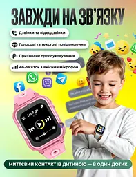 Дитячий смарт годинник D38 з SIM картою, GPS, прослуховуванням, відеодзвінком,  4G  Play Market, операційна система Android OS рожевий - мініатюра 3