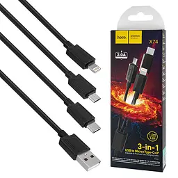 Кабель HOCO X74 USB для MicroUSB, Lightning, Type-C, 1м, Чорний (6931474767363)
