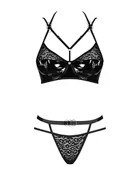 Еротичний комплект під латекс зі стрепами Obsessive Bagirela 2-pcs set S/M, чорний, під леопард, бюс - мініатюра 5