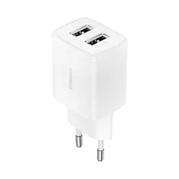 Адаптер зарядний - блок на 2 виходи Baseus Compact 10,5 W (2 USB) білий