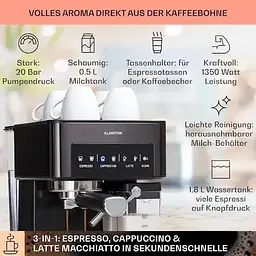 Кавоварка Klarstein Arabica Comfort 1350 W 20 бар (10041523) Чорний - мініатюра 6