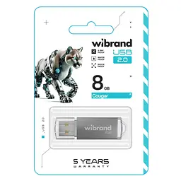 USB флеш накопичувач Wibrand 8GB Cougar Silver USB 2.0 (WI2.0/CU8P1S) - мініатюра 2