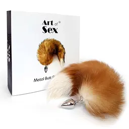 Металева анальна пробка з хвостом із натурального хутра Art of Sex size M Red fox - мініатюра 5