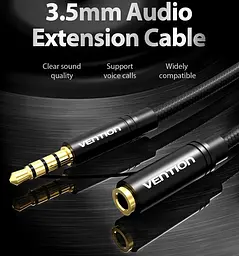 Кабель Vention 3.5мм/3.5мм M/F 1 м Black VAB-B06-B100-M - мініатюра 5