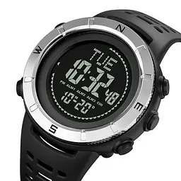 Годинник чоловічий спортивний з компасом Skmei 2096 Compass (Чорний з сріблястим) - мініатюра 2