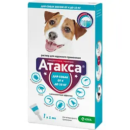 Атакса для собак KRKA №1 500мг/100мг спот на 4-10 кг 1 мл