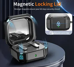 Чохол Primo Magnet Lock Rugged TPU для навушників Samsung Galaxy Buds 4 / Buds 4 Pro з карабіном - Black/White - мініатюра 4