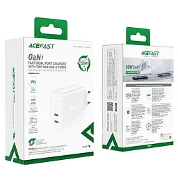 Адаптер живлення мережевий ACEFAST GaN A29 на 2 Type-C виходу потужністю 50W білий - мініатюра 2