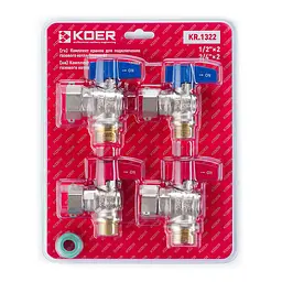 Комплект кранів для підключення газового котла Koer KR.1322 кутовий (1/2"x2шт, 3/4x2шт) KR3126